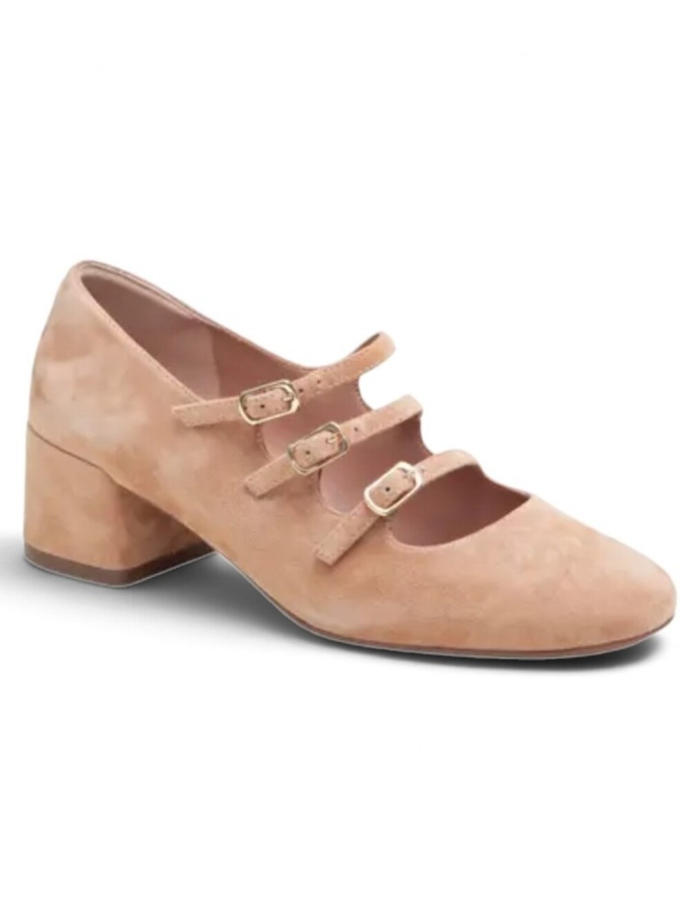 New Linea Palo Mariana Triple-Strap Block Heel Mary Jane Toffee Kid Suede 5.5